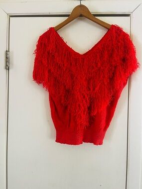 VTG Hand Loomed Woven Fringe Festival French Rags Boho Avant Garde Blouse S